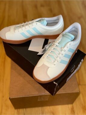 Adidas VL Court Base White and Light Blue Low-Top Sneakers